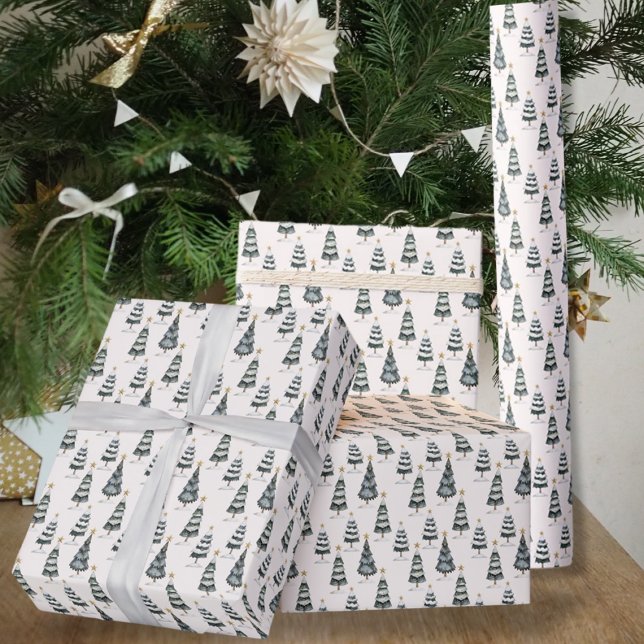 Papier Cadeau Motif d'arbre de Noël moderne (Créateur téléchargé)