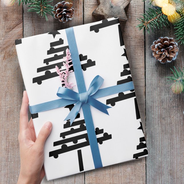 Papier Cadeau Motif d'arbre de Noël noir et blanc moderne (Créateur téléchargé)