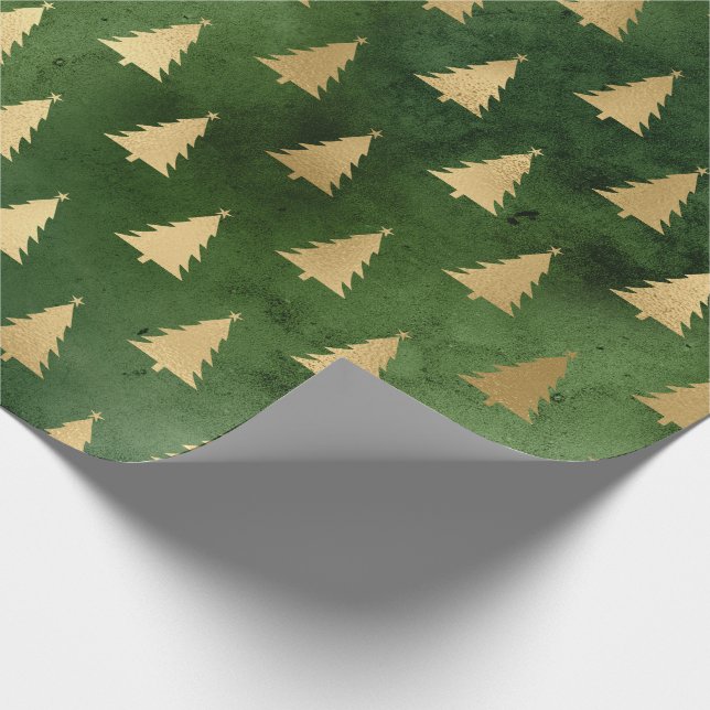 Papier Cadeau Motif d'arbre vert/or de Noël (Coin)