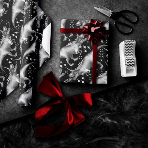 Papier Cadeau Motif d'argent Dinocorn Imaginaire noir et blanc