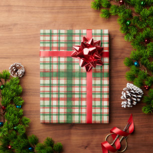 Papier Cadeau Motif d'art à carreaux à l'aquarelle rouge vert cl