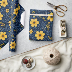 Papier Cadeau Motif d'art floral méditerranéen élégant