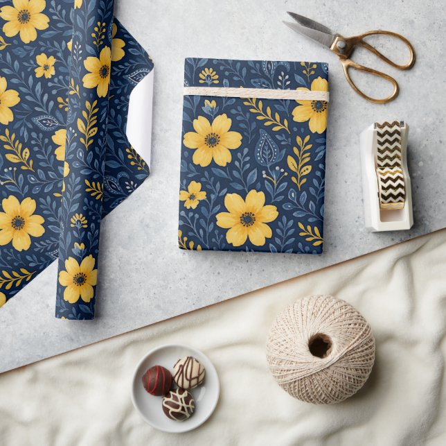 Papier Cadeau Motif d'art floral méditerranéen élégant (Artisanat)