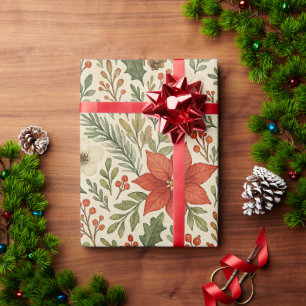 Papier Cadeau Motif d'art floral poinsettia botanique chic