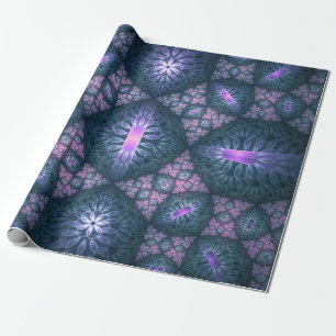 Papier Cadeau motif d'art fractal 3D Turquoise violet rose