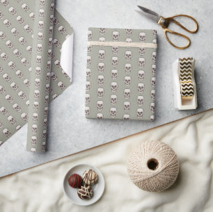 Papier Cadeau Motif d'art pixel gothique occupé de crâne effraya