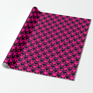 Papier Cadeau Motif de À damiers rose et noir avec coeur