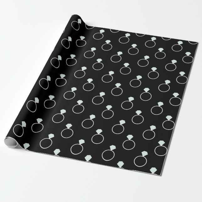 Papier Cadeau Motif de bague à diamant - noir (Déroulé)