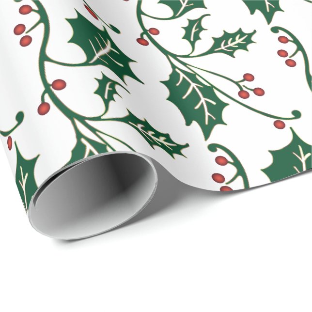 Papier Cadeau Motif de baie de houx (Coin rond)