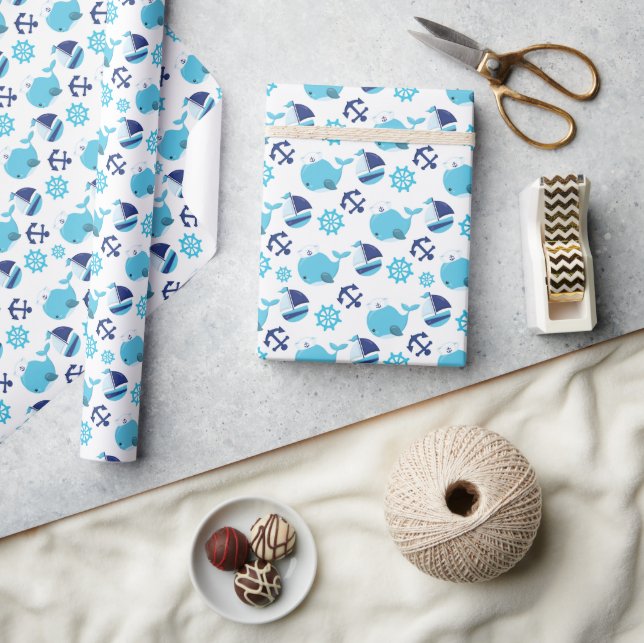 Papier Cadeau Motif De Baleines, Beaux Baleines, Baleines Bleues (Artisanat)