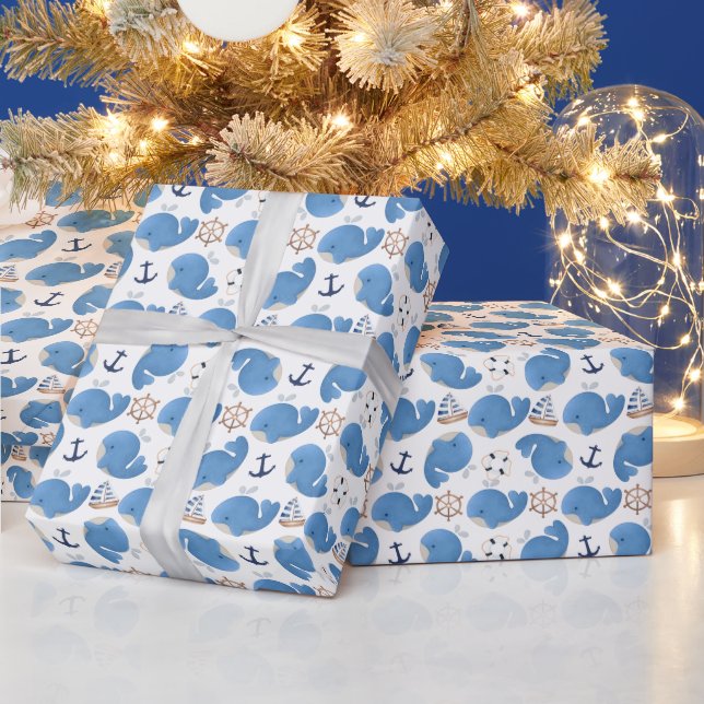 Papier Cadeau Motif De Baleines, Beaux Baleines, Baleines Bleues (Vacances)