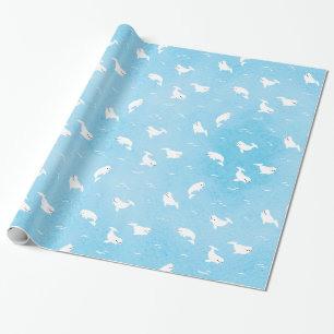 Papier Cadeau Motif de baleines béluga dans le bleu océanique
