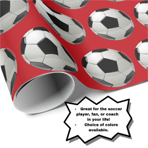 Papier Cadeau Motif de balle de football amusant sur rouge