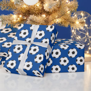 Papier Cadeau Motif de balle de football bleu