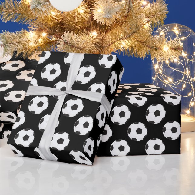 Papier Cadeau Motif de balle de football noir (Vacances)