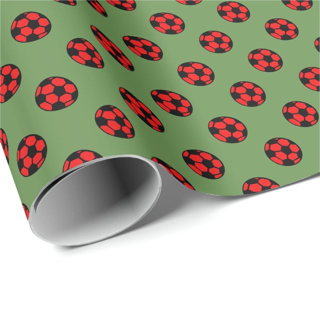 Papier Cadeau Motif de balle de football rouge (Coin rond)