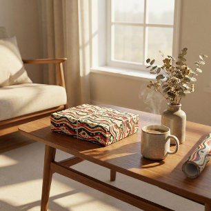 Papier Cadeau Motif de bande de vague rétro avec étoiles et cerc