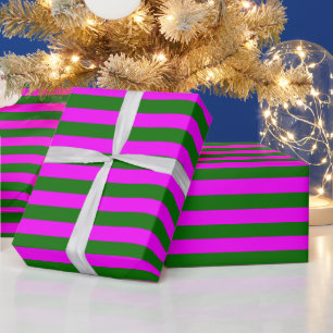 Papier Cadeau Motif de bande rose chaud foncé vert
