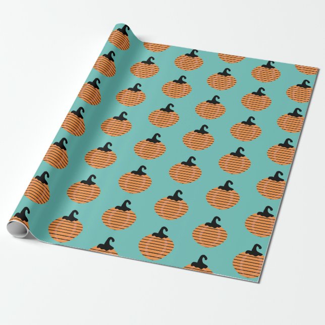 Papier Cadeau Motif de bandes de Citrouille géométrique Hallowee (Déroulé)
