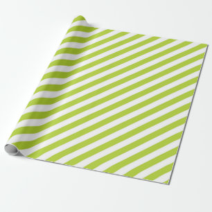 Papier Cadeau Motif de bandes diagonales vert citron et blanc