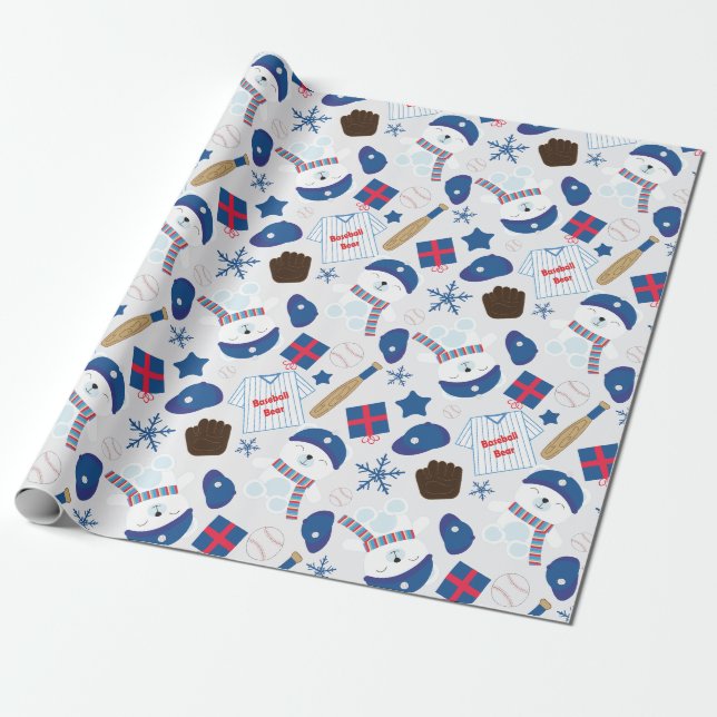 Papier Cadeau Motif de baseball d'hiver (Déroulé)