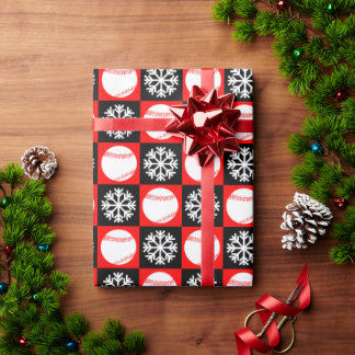 Papier Cadeau Motif de baseball rouge et noir