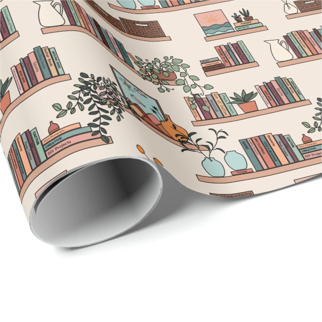 Papier Cadeau Motif de bibliothèque (Coin rond)