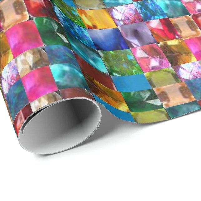 Papier Cadeau Motif de bijoux en cristal (Coin rond)