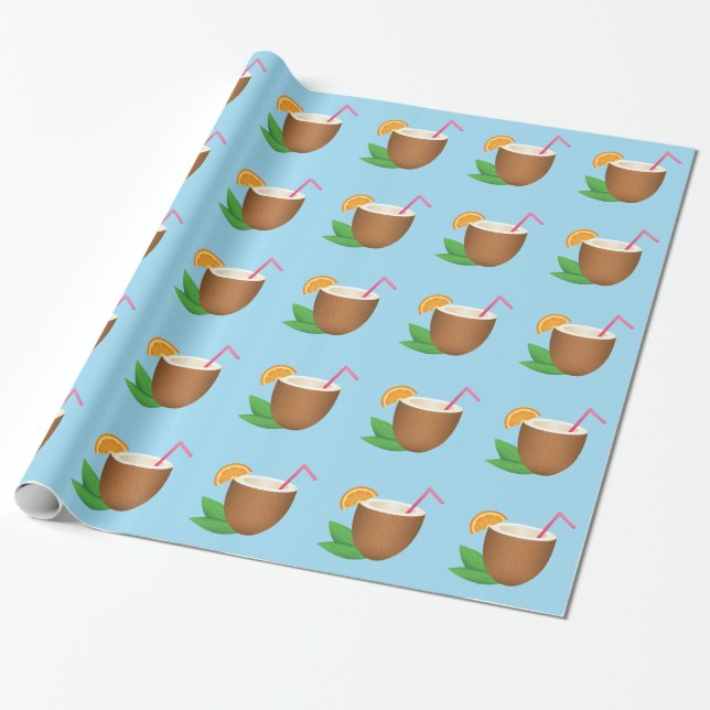 Papier Cadeau Motif de boisson à la noix de coco tropicale (Déroulé)