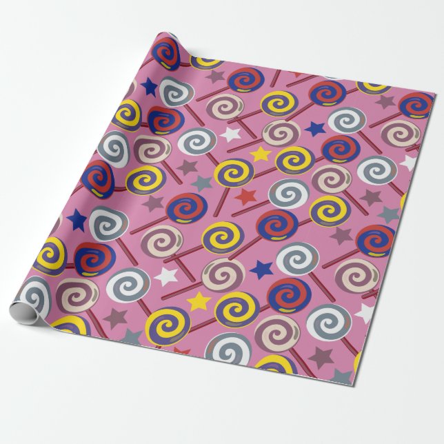 Papier Cadeau Motif de bonbons | motif Lollies | lollipop 7 (Déroulé)