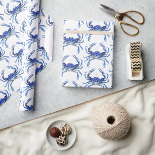 Papier Cadeau Motif de bord de mer au crabe bleu aquarelle