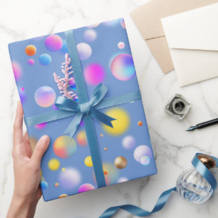 Papier Cadeau motif de boules flottantes 3D. BG LBlue
