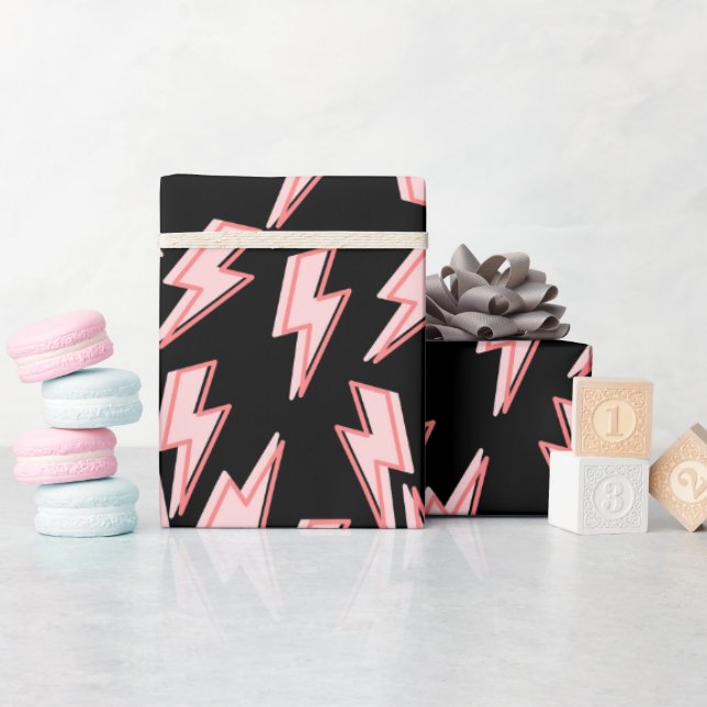 Papier Cadeau Motif de boulons de foudre rose (Baby Shower)