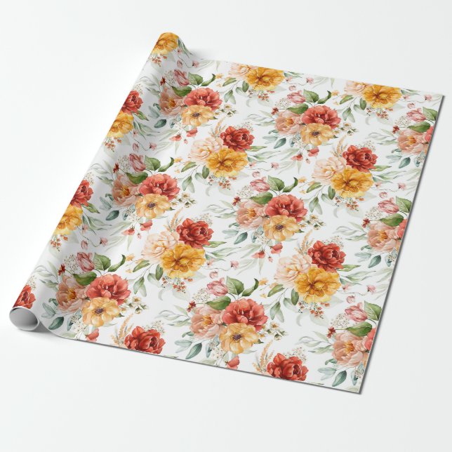 Papier Cadeau Motif de bouquet de fleurs Red Peony (Déroulé)