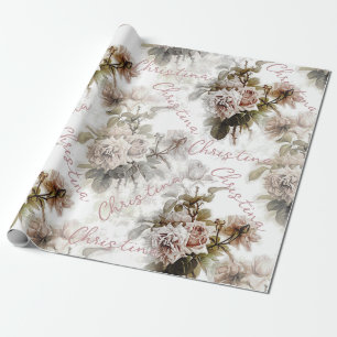 Papier Cadeau Motif de bouquet gris rose rose doux