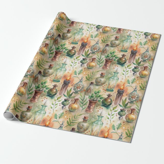Papier Cadeau Motif de bouteilles apothécaires vintages (8) (Déroulé)