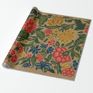 Papier Cadeau Motif de broderie florale au crewel vintage