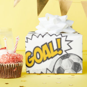 Papier Cadeau Motif de but de football de bande dessinée – Sport