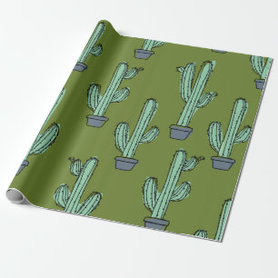 Papier Cadeau Motif de cactus dessiné à la main