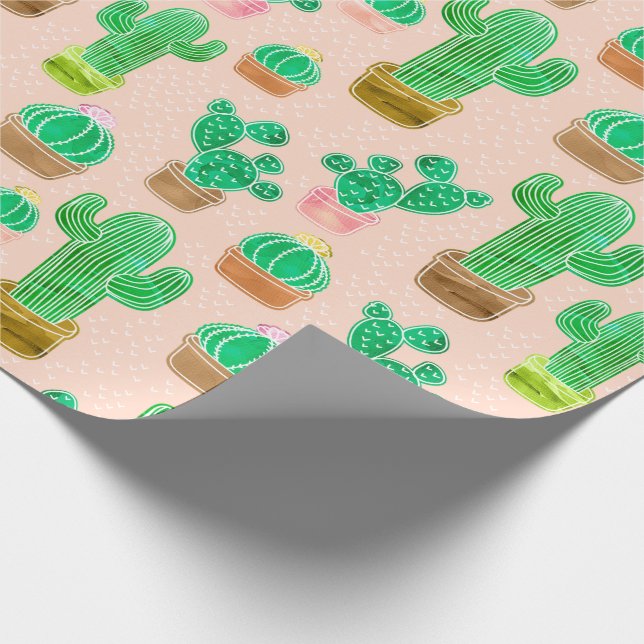Papier Cadeau Motif de cactus pointillés (Coin)