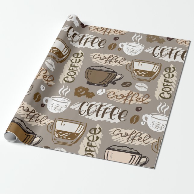 Papier Cadeau Motif de café doodé à la main arrière - plan (Déroulé)