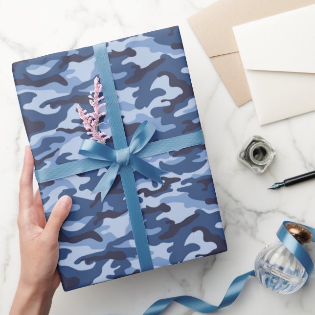 Papier Cadeau Motif de camouflage bleu foncé (Cadeaux)