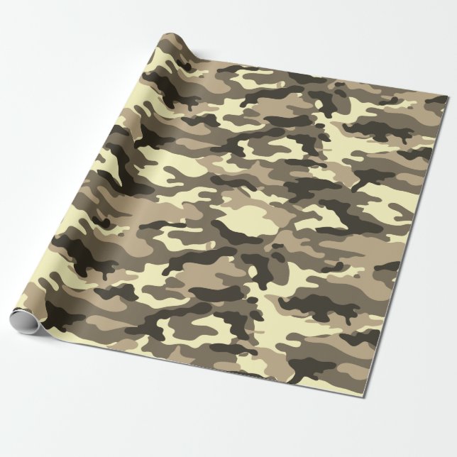 Papier Cadeau Motif de Camouflage Brown Sepia Dusty (Déroulé)