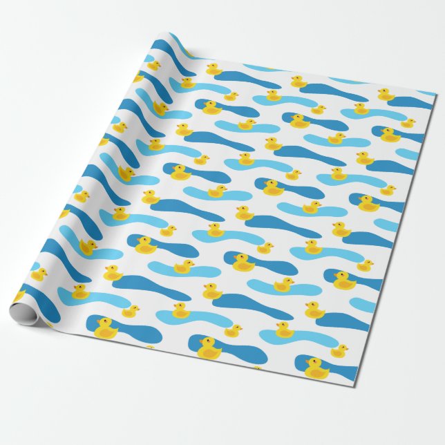 Papier Cadeau Motif de canard en caoutchouc jaune (Déroulé)