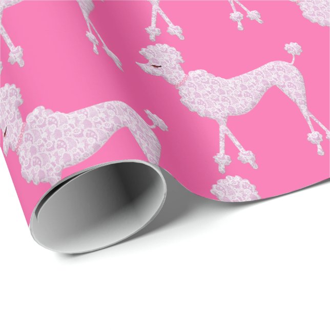 Papier Cadeau Motif de caniche rose (Coin rond)