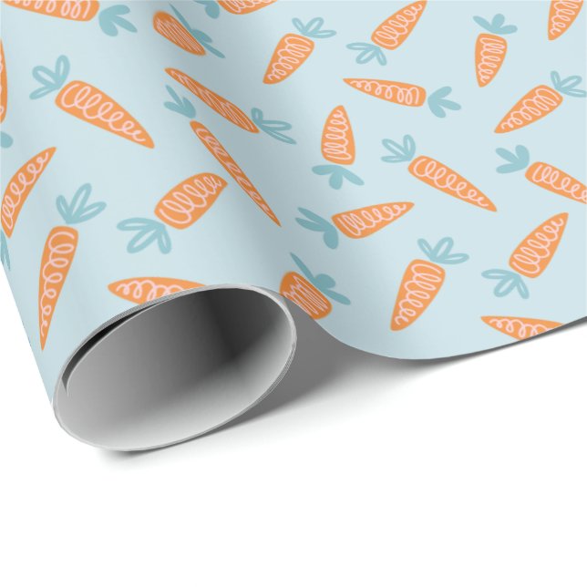 Papier Cadeau Motif de carottes mignon sur bleu clair (Coin rond)