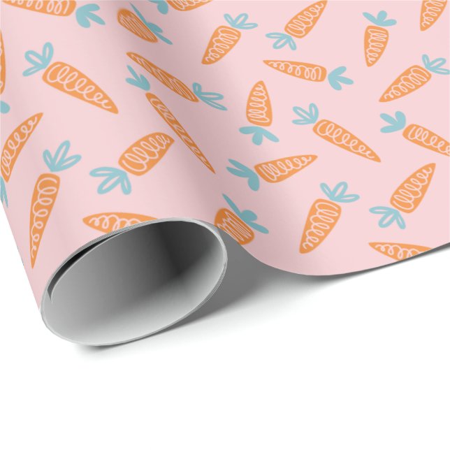 Papier Cadeau Motif de carottes mignonnes sur rose clair (Coin rond)