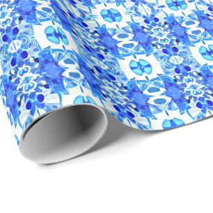 Papier Cadeau Motif de carreaux Bleu et Blanc Cobalt