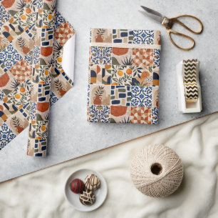 Papier Cadeau Motif de carreaux bohémiens méditerranéens