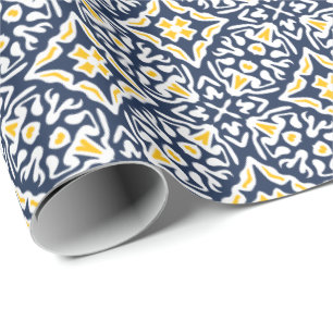 Papier Cadeau Motif de carreaux de marine et jaune espagnol